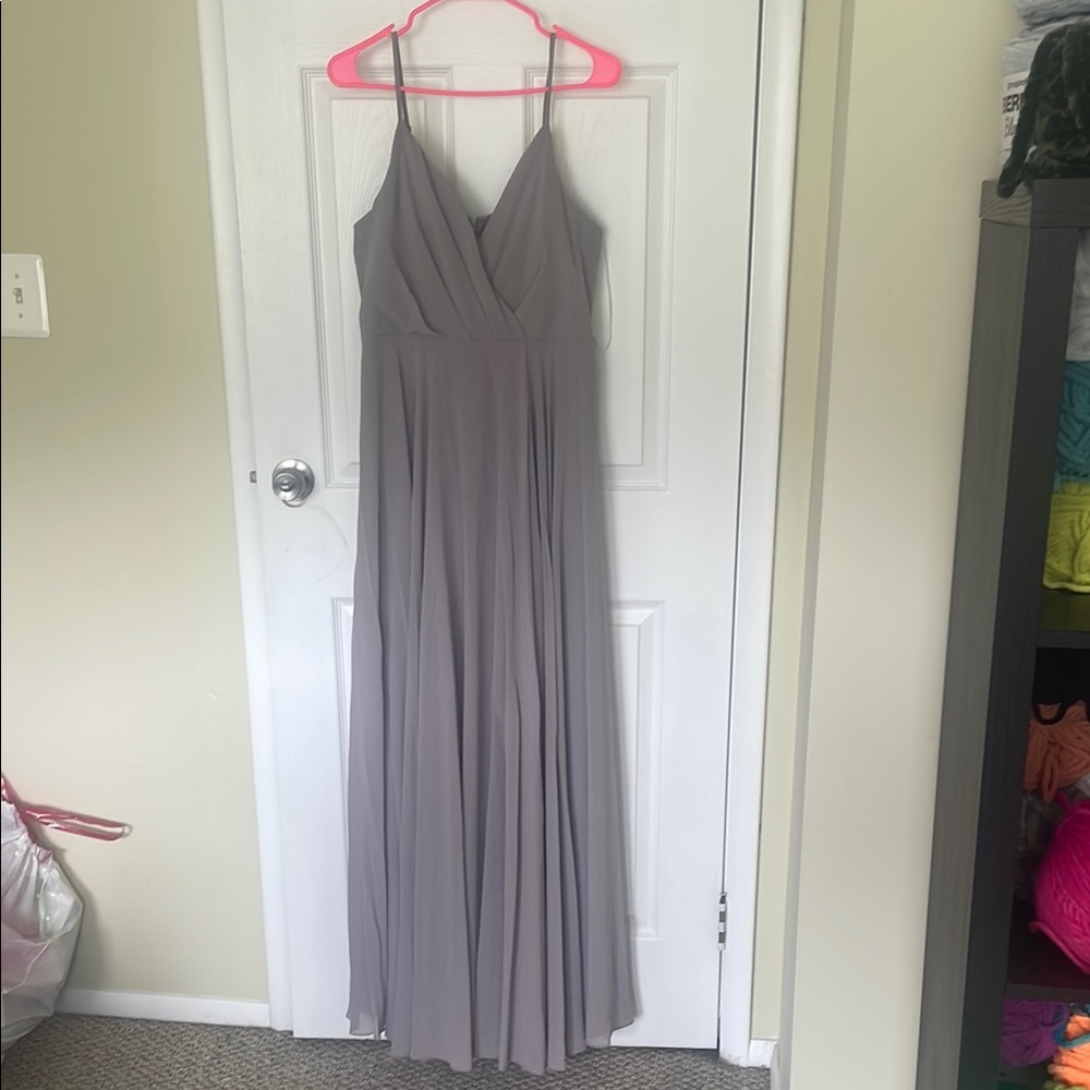 Gray Pleated Maxi Gown with Spaghetti Straps- Lulus Bridesmaid Dress